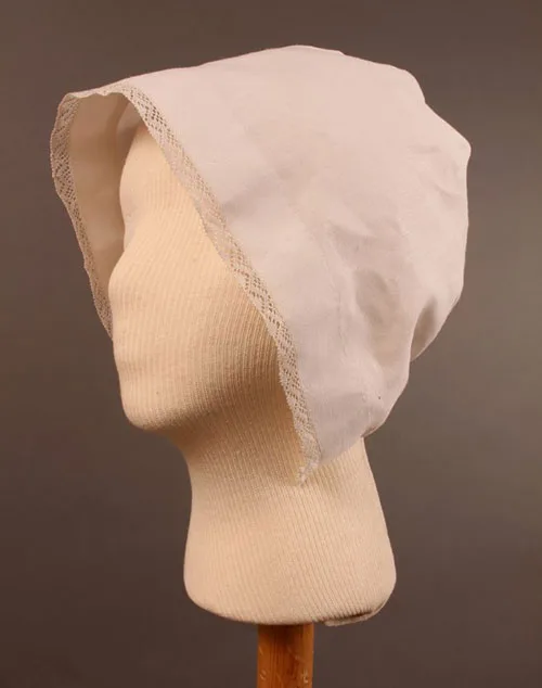 linen bonnet hätta with handmade bobbin lace trim