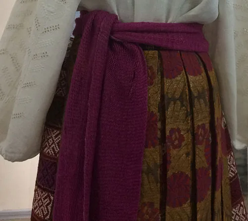 Ornate apron made from brocade fabric Northern Ukraine
