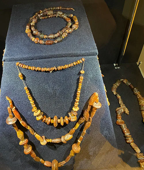 amber necklaces made from raw amber from burial ground 14th-10th century B.C.