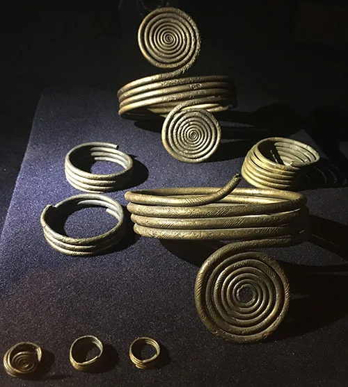 Massive bronze bracelets and finger rings from burial ground 14th-10th century B.C.