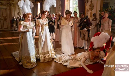 Stage costumes of American Regency period drama series Bridgerton