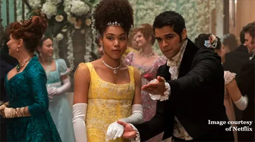 Movie costumes of American Regency period drama series Bridgerton