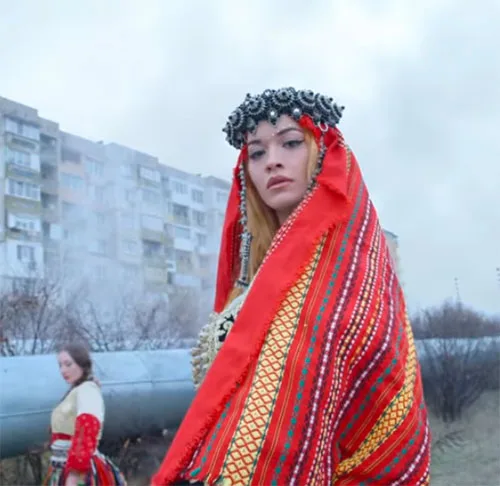 stage costumes in Rita Ora x Imanbek Bang music video