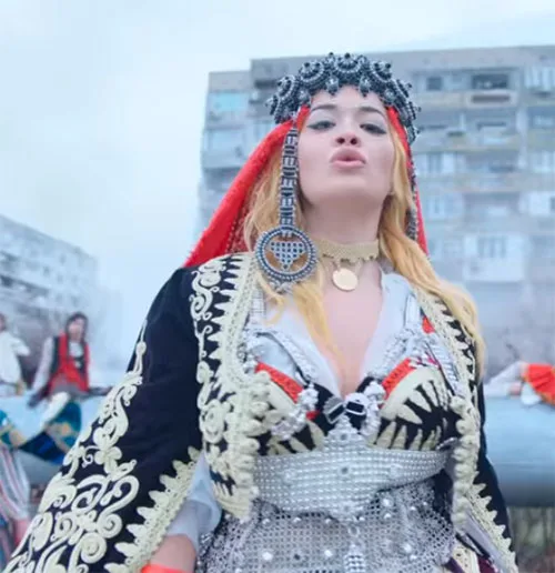 stage costumes in Rita Ora x Imanbek Bang music video