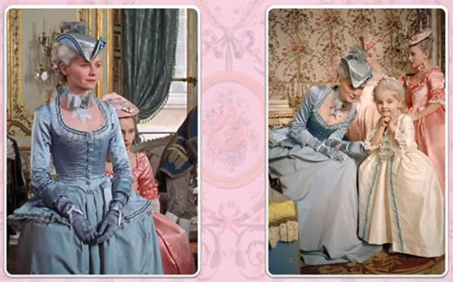 Movie costumes in Marie Antoinette historical drama film
