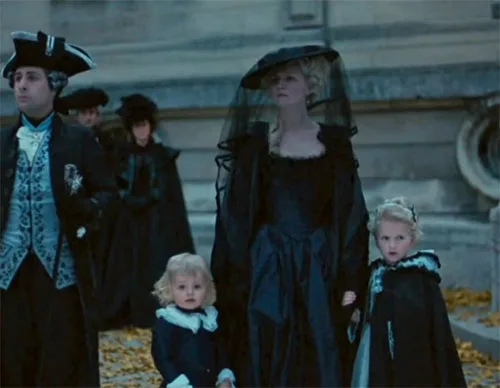Movie costumes in Marie Antoinette historical drama film