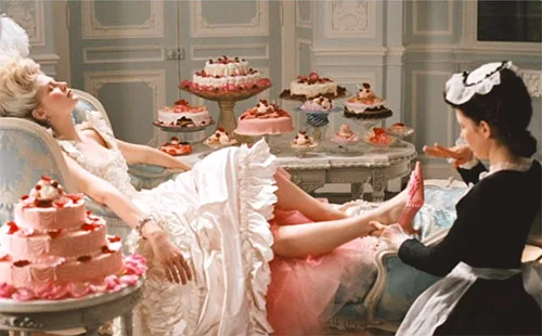 Movie costumes in Marie Antoinette historical drama film