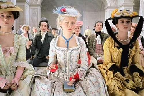 Movie costumes in Marie Antoinette historical drama film