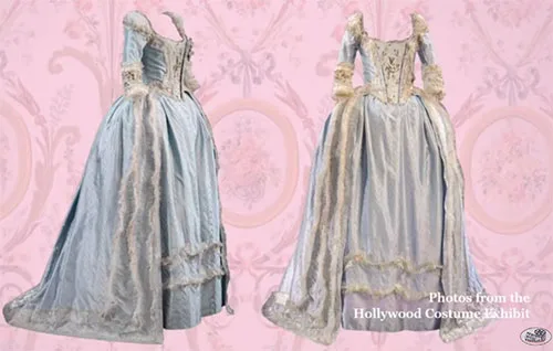 Movie costumes in Marie Antoinette historical drama film