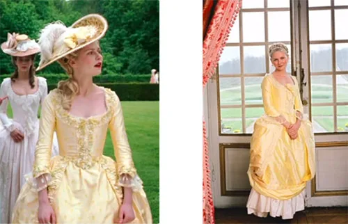 Movie costumes in Marie Antoinette historical drama film