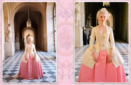Movie costumes in Marie Antoinette historical drama film