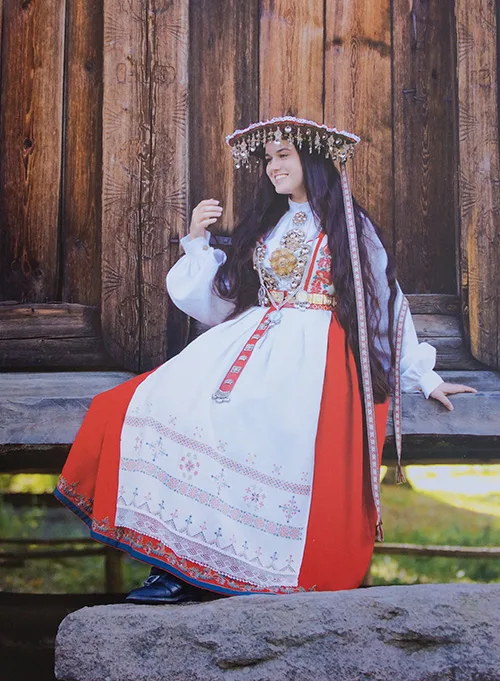 Norwegian traditional apron decorated with embroidery and lace