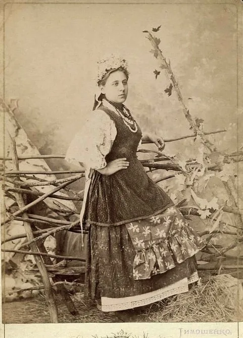 Young bride in traditional wedding attire from Kyiv region central Ukraine 1900-1910
