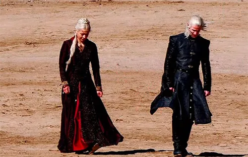 Movie costume of Rhaenyra Targaryen from House of the Dragon, prequel to Game of Thrones