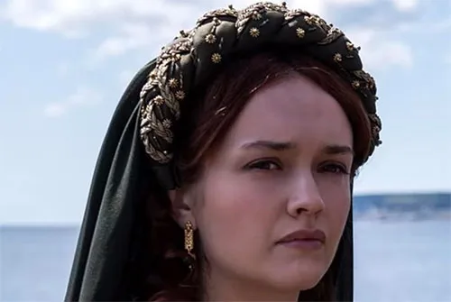 Movie costume of Alicent Hightower from House of the Dragon, prequel to Game of Thrones