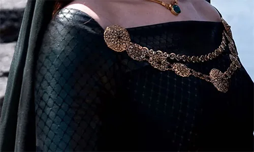 Movie costume of Alicent Hightower from House of the Dragon, prequel to Game of Thrones