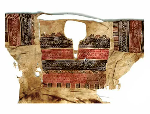 Lebanese 13th-century mummies in cross-stitch embroidered tunics. You can even determine the patterns