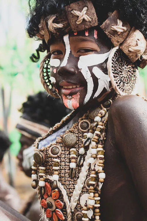 Tribal clothing and tattoos around the world. Natural materials usually are the best adornments